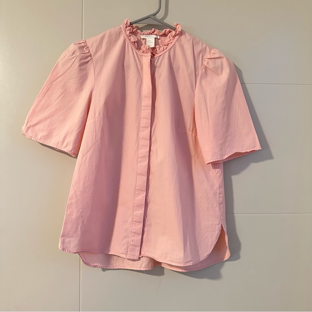H&M Pink Ruffle Trim Collar Blouse Top